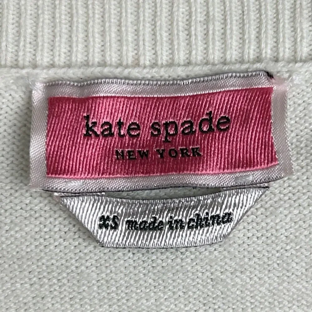 Kate Spade Cocktail Kiss Sweater Cream Cotton Silk Knit Crewneck Pullover XS
